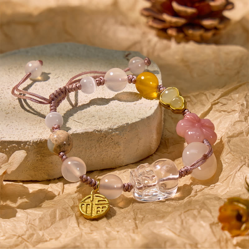 FuAttract Abundance Energy Healing Bracelet – Clear Quartz Pixiu + Cat's Eye & Agate Gems - image 1