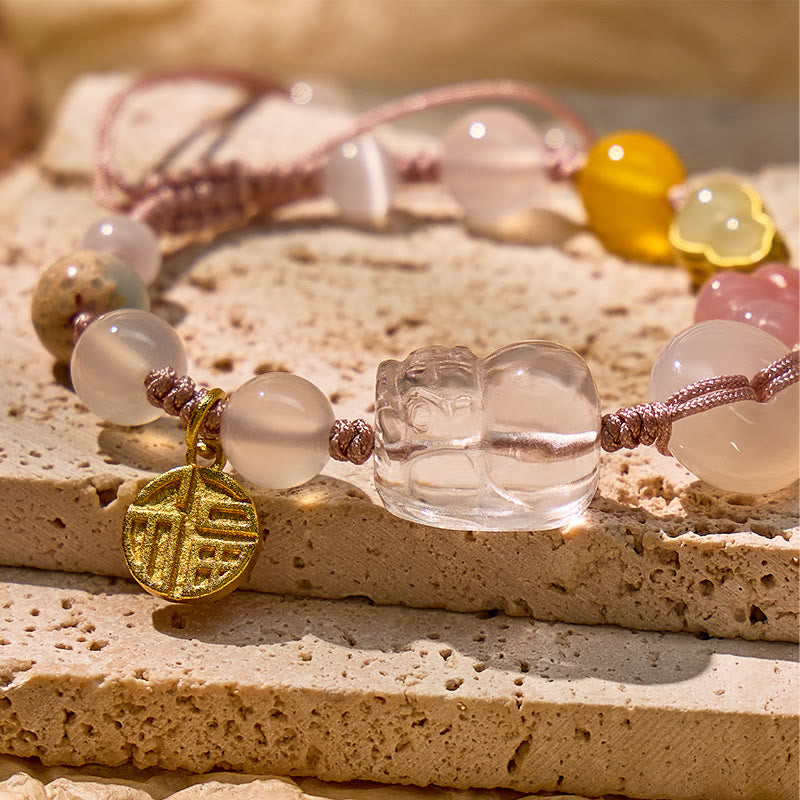 FuAttract Abundance Energy Healing Bracelet – Clear Quartz Pixiu + Cat's Eye & Agate Gems - image 5