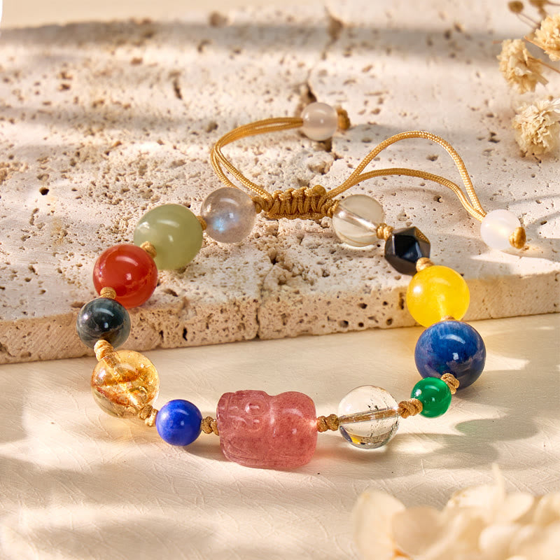 FuAttract Protection & Prosperity Bracelet – Pixiu with Multi-Gemstone, Black Obsidian & Moonstone - image 1