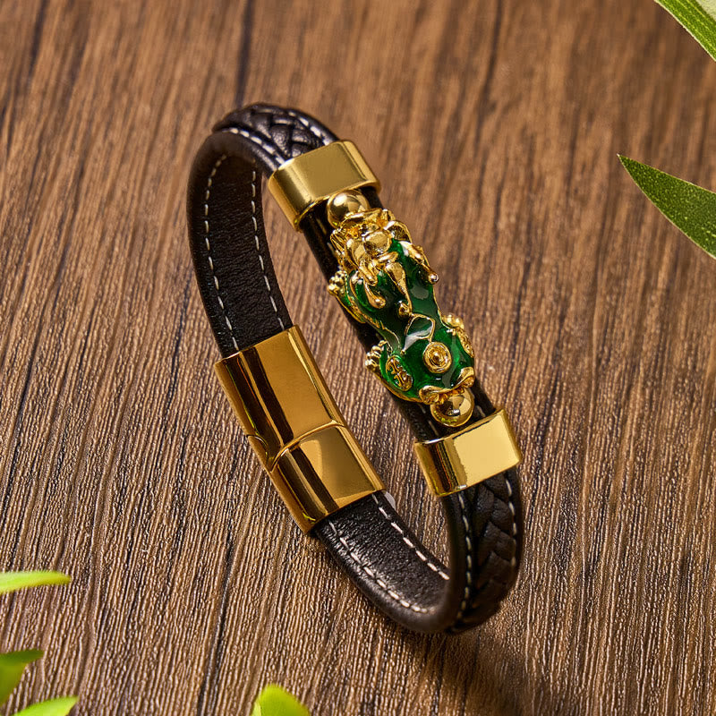 FuAttract Wealth & Success Black Leather Pixiu Men's Bracelet - image 10