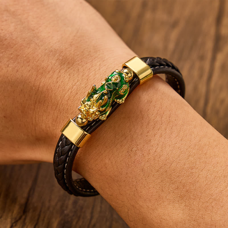 FuAttract Wealth & Success Black Leather Pixiu Men's Bracelet - image 11