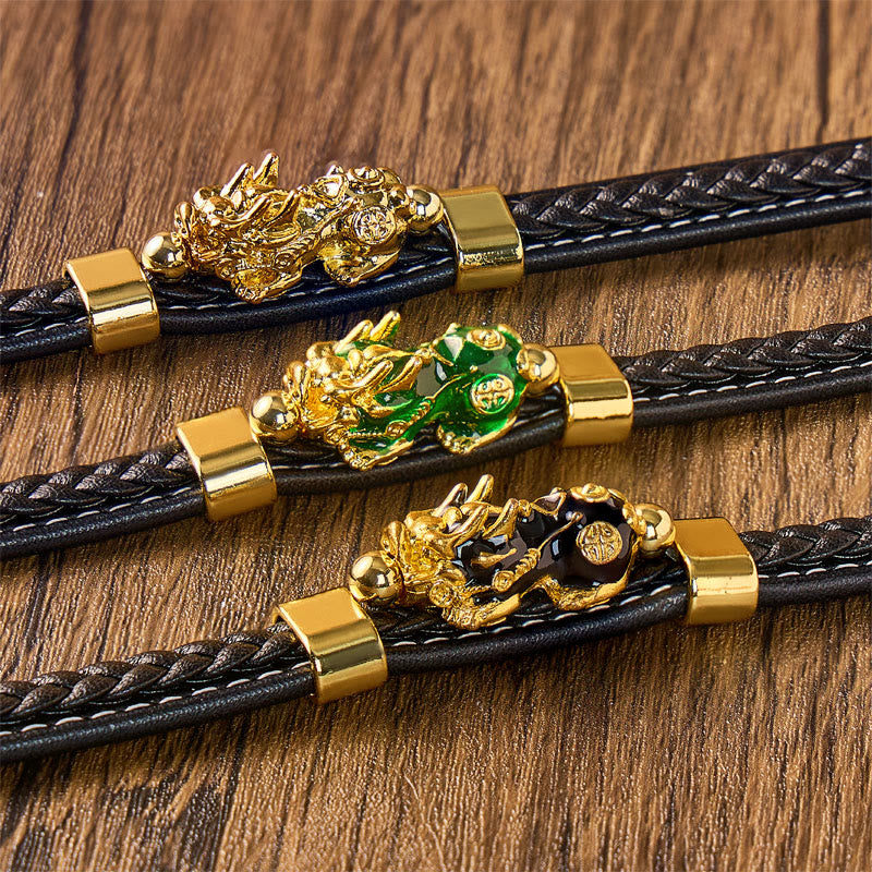 FuAttract Wealth & Success Black Leather Pixiu Men's Bracelet - image 6