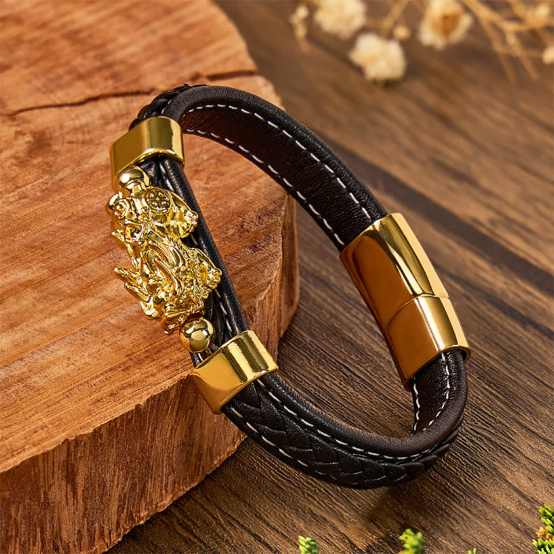 FuAttract Wealth & Success Black Leather Pixiu Men's Bracelet - image 15