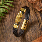 FuAttract Wealth & Success Black Leather Pixiu Men's Bracelet - Gold - 23cm - image 12