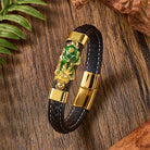 FREE Today: Wealth & Success Black Leather Pixiu Men's Bracelet - Green - 23cm - image 7