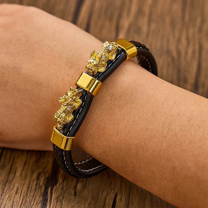 FuAttract Success & Protection Double Pixiu on Black Leather Bracelet - image 4