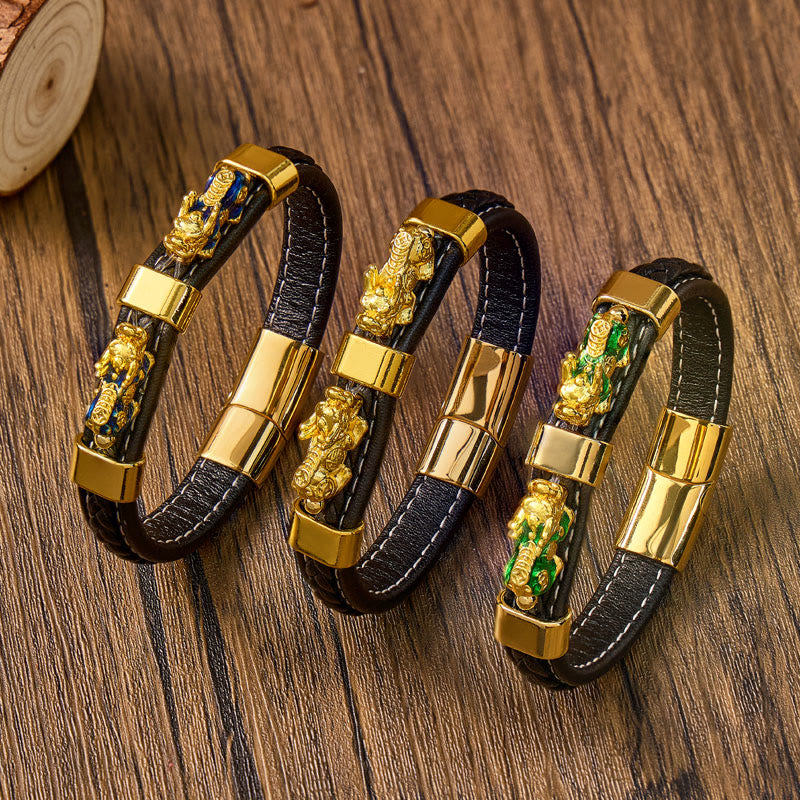 FuAttract Success & Protection Double Pixiu on Black Leather Bracelet - image 5