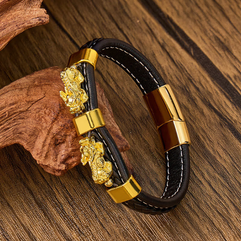 FREE Today: Success & Protection Double Pixiu on Black Leather Bracelet - image 2