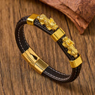 FuAttract Success & Protection Double Pixiu on Black Leather Bracelet - image 1