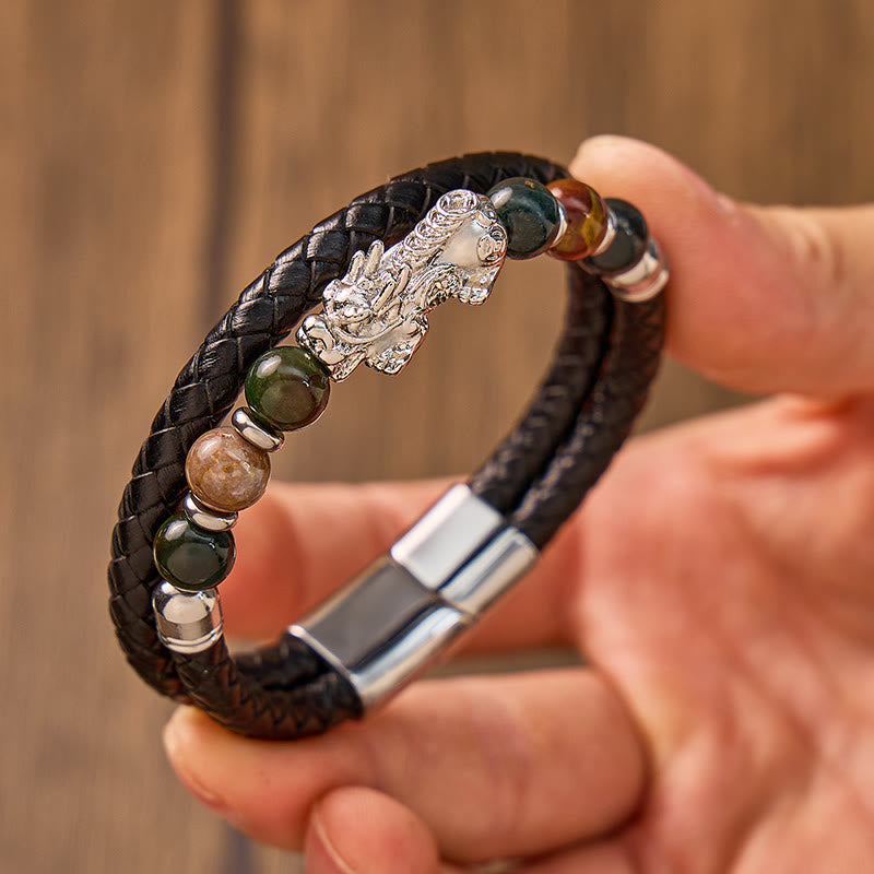 FuAttract Protection & Prosperity Bracelet – Pixiu with Agate Beads on Braided Leather - image 13