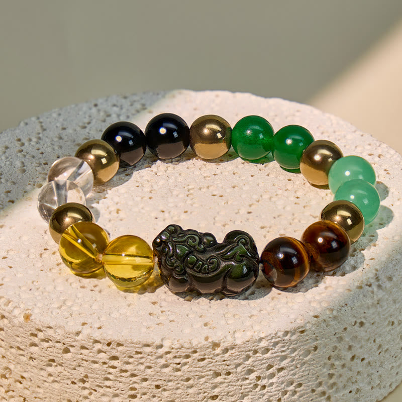 FuAttract Wealth & Protection Pixiu Bracelet – Obsidian, Tiger Eye & Pyrite Energy Stones - image 2