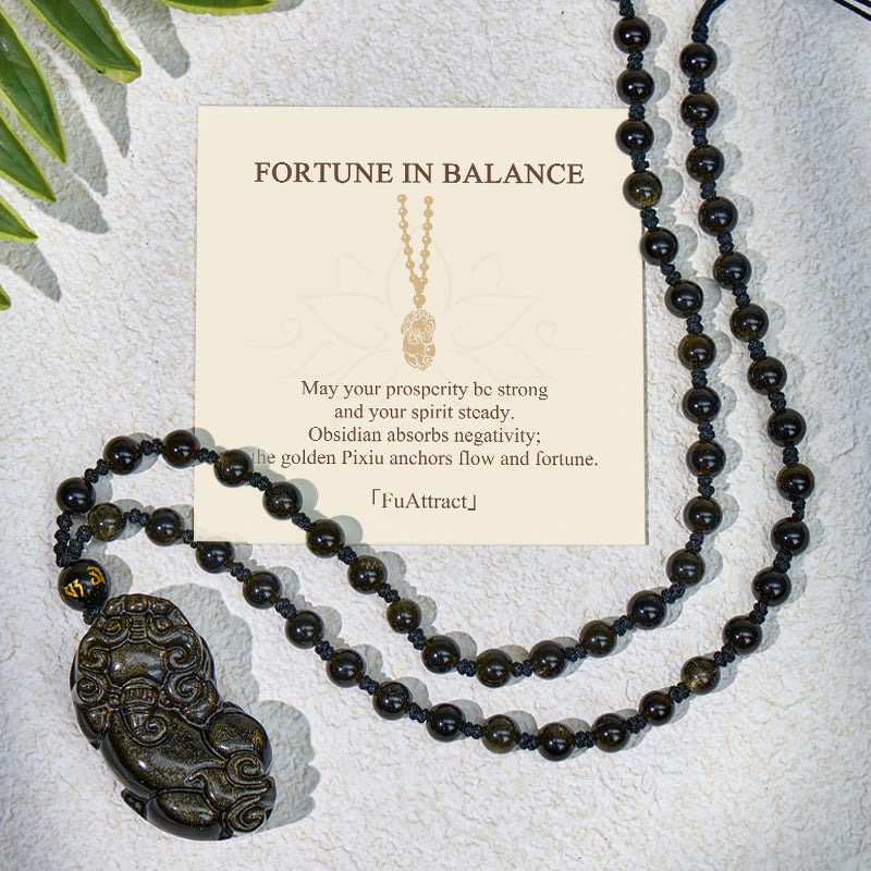 FuAttract Feng Shui Prosperity Amulet — Golden Obsidian Pixiu Necklace - Golden Obsidian - image 0