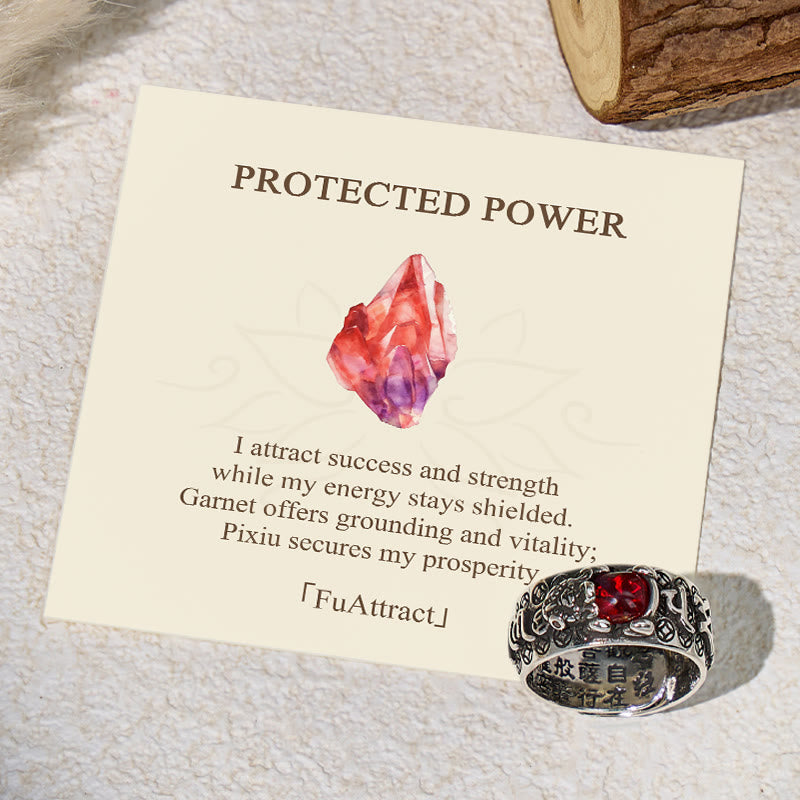 FuAttract Wealth & Protection Garnet Pixiu Blessing Mantra Ring - Adjustable - image 0