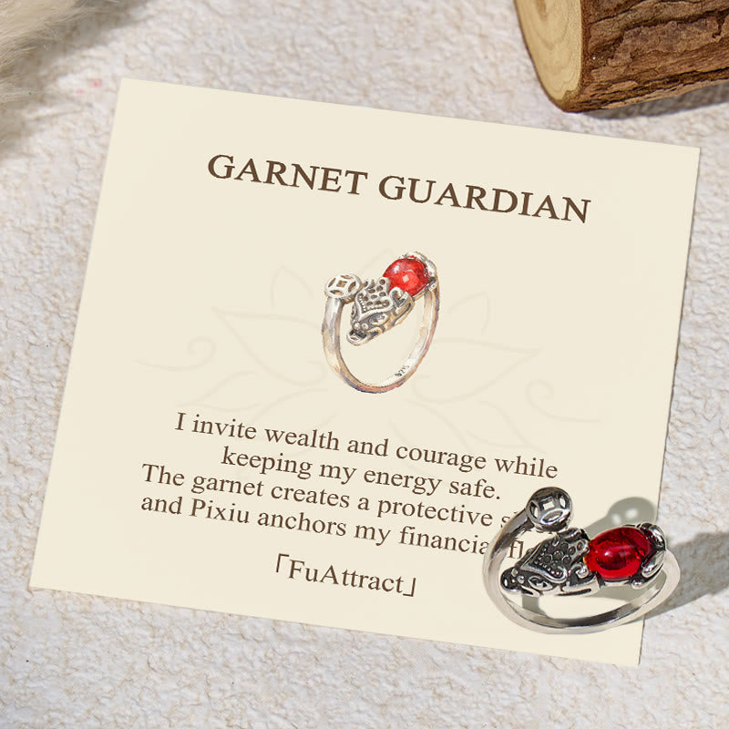 FuAttract Wealth & Protection Garnet Pixiu Ring – Prosperity Energy Talisman - Garnet - image 0