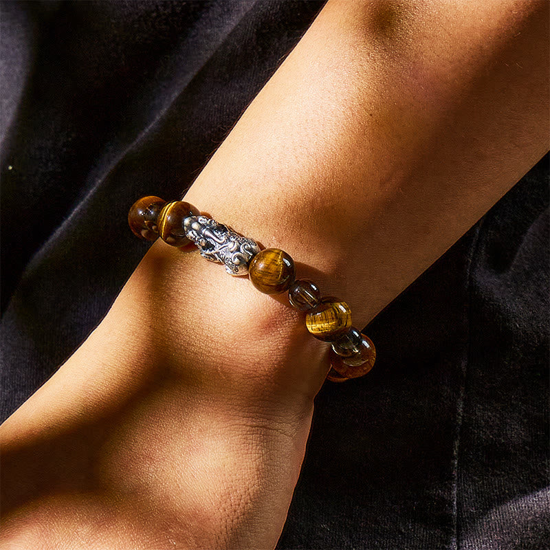 FuAttract Wealth Success Tiger's Eye & Ice Obsidian Silver Pixiu Bracelet - image 3