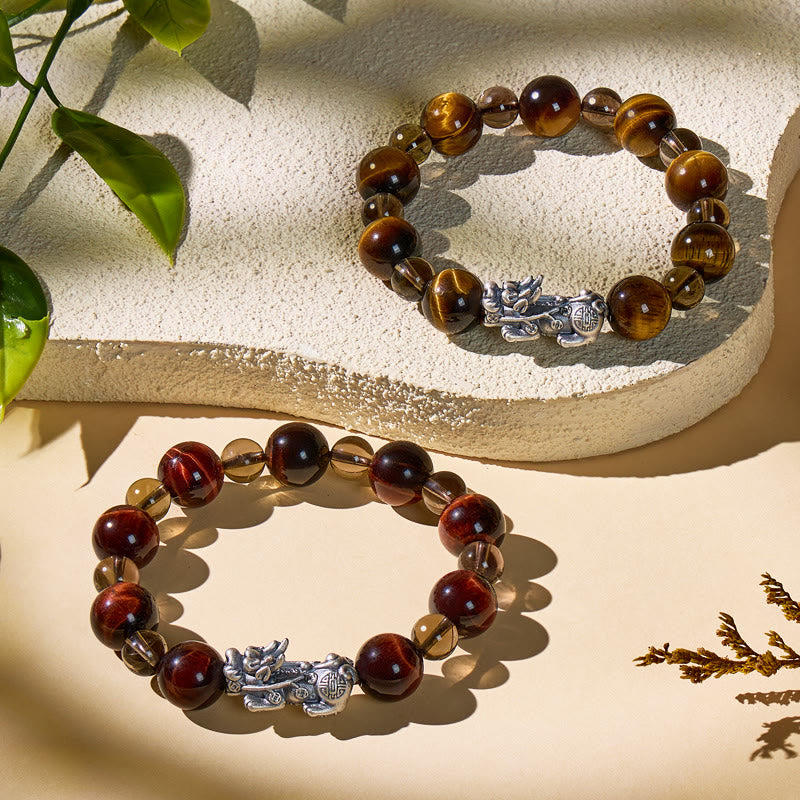 FuAttract Wealth Success Tiger's Eye & Ice Obsidian Silver Pixiu Bracelet - image 5
