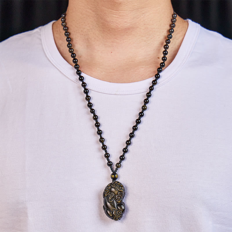 FuAttract Feng Shui Prosperity Amulet — Golden Obsidian Pixiu Necklace - image 3