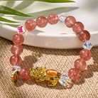 FuAttract Love Luck & Abundance – Strawberry Quartz Energy Bracelet with Pixiu & Sunflower Charm - 10mm - image 0