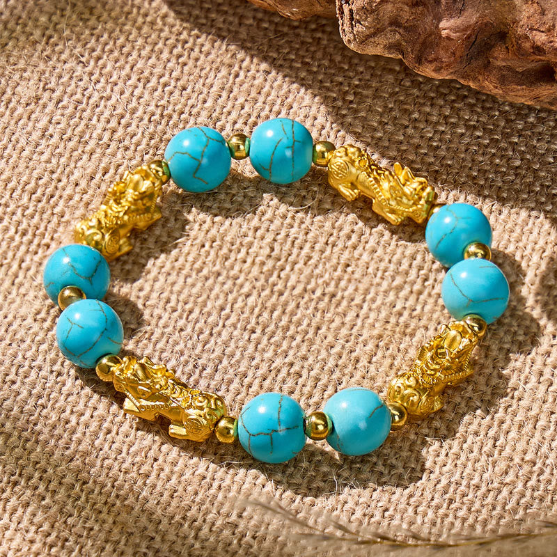 FuAttract Guardian of Abundance - Wealth-Attracting 4 Pixiu Turquoise Bracelet - 10mm - image 0