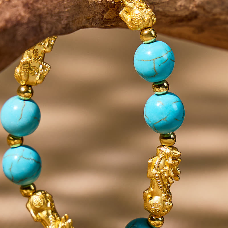 FuAttract Guardian of Abundance - Wealth-Attracting 4 Pixiu Turquoise Bracelet - image 6