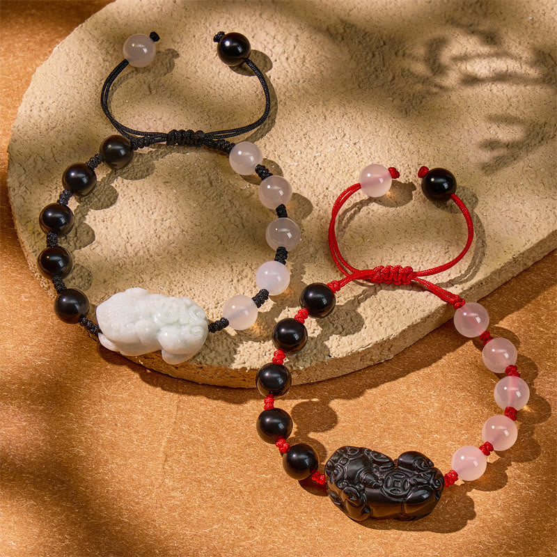 FuAttract Prosperity & Harmony Couple Bracelets – Obsidian + Jade Pixiu Charm - image 0