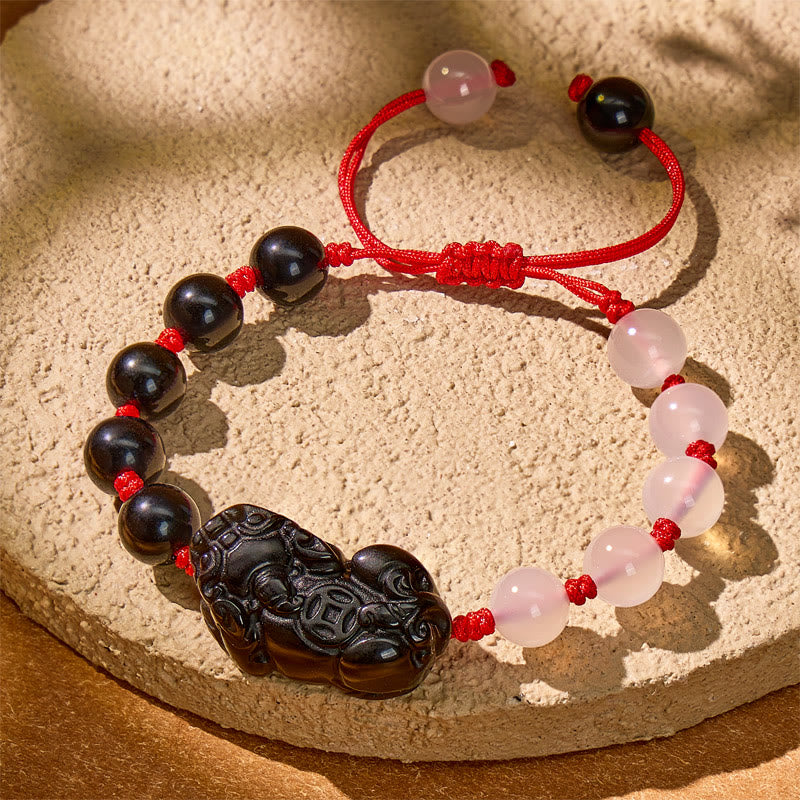 FuAttract Prosperity & Harmony Couple Bracelets – Obsidian + Jade Pixiu Charm - Red - image 1