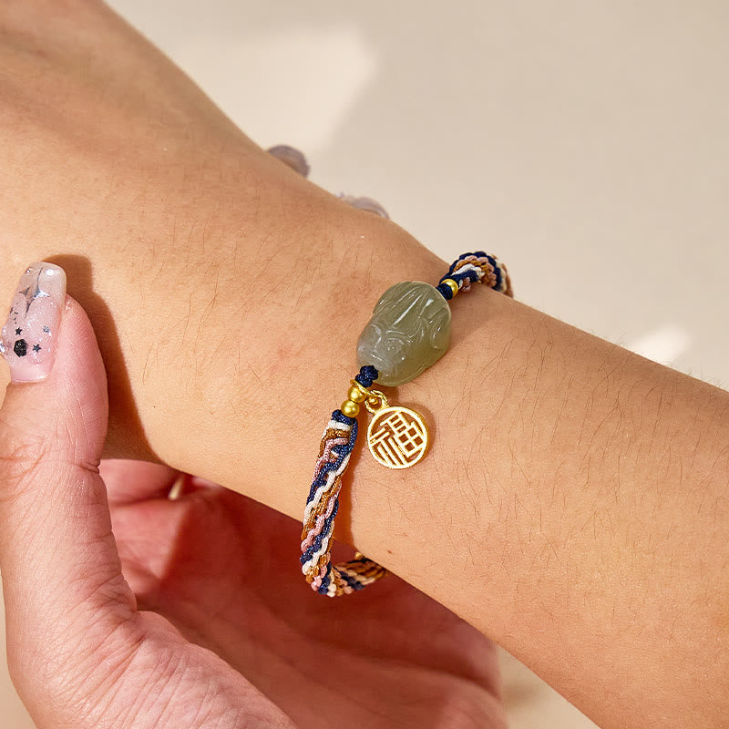 FuAttract Guardian Protection - Hetian Jade Pixiu & Blessing Charm Tibetan Cord String Bracelet - image 5