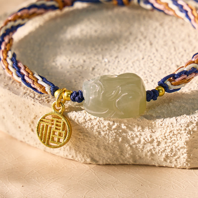 FuAttract Guardian Protection - Hetian Jade Pixiu & Blessing Charm Tibetan Cord String Bracelet - image 3
