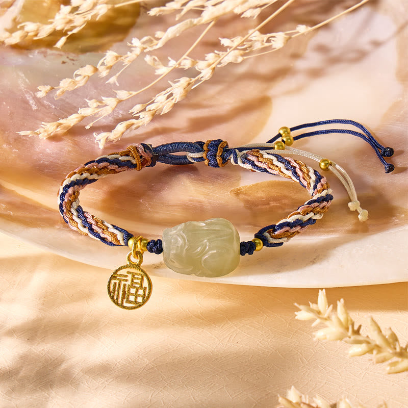 FuAttract Guardian Protection - Hetian Jade Pixiu & Blessing Charm Tibetan Cord String Bracelet - image 1
