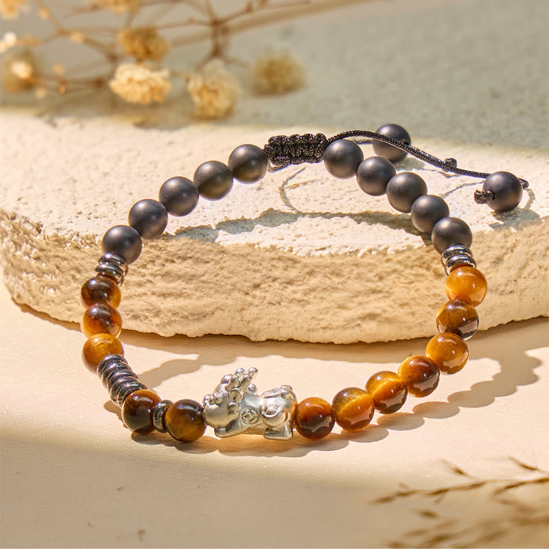 FuAttract Silver Pixiu Protection Bracelet - Tiger' s Eye & Matte Onyx - image 2