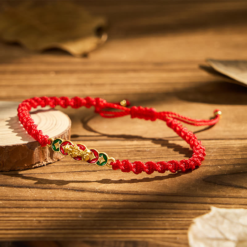 FuAttract Wealth Attraction Red String Feng Shui Bracelet Featuring Pixiu - 5.5-9.8in/14-25cm - image 0