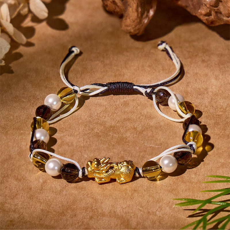 FuAttract Silver Pixiu Guardian Bracelet – Multi‑Gem Protection - Ocean Pearl Clarity - image 0