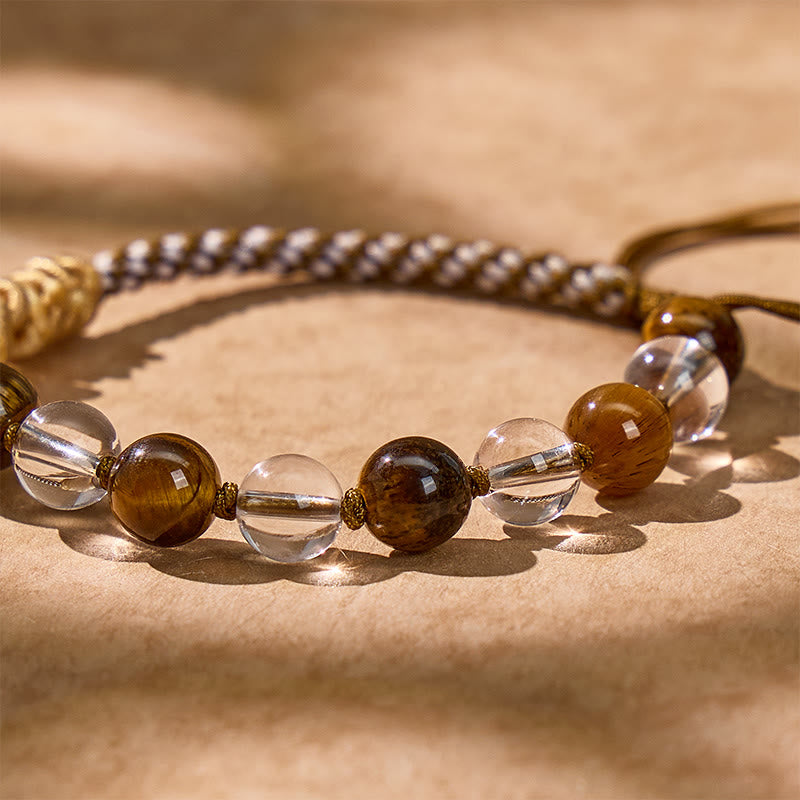 FuAttract Wealth Attraction Bracelet - Tiger’s Eye & White Crystal with Golden Fan Charm - image 2