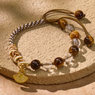 FuAttract Wealth Attraction Bracelet - Tiger’s Eye & White Crystal with Golden Fan Charm - String - image 0