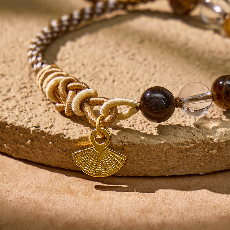 FuAttract Wealth Attraction Bracelet - Tiger's Eye & White Crystal with Golden Fan Charm - image 4