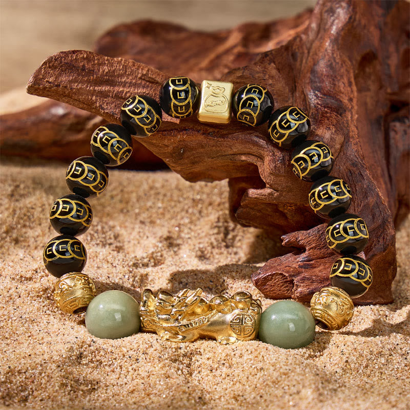 FuAttract Protection & Prosperity Bracelet – Black Onyx Lucky Coin Mantra Beads & Jade - image 2