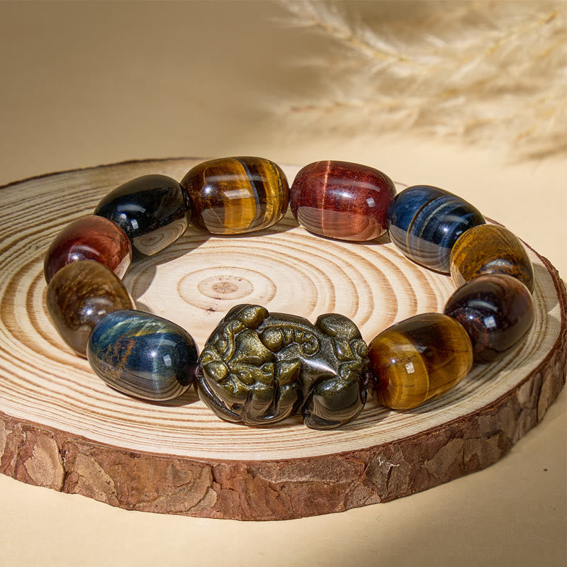FuAttract Guardian Protection Bracelet – Tricolor Tiger's Eye & Golden Obsidian Pixiu - image 2