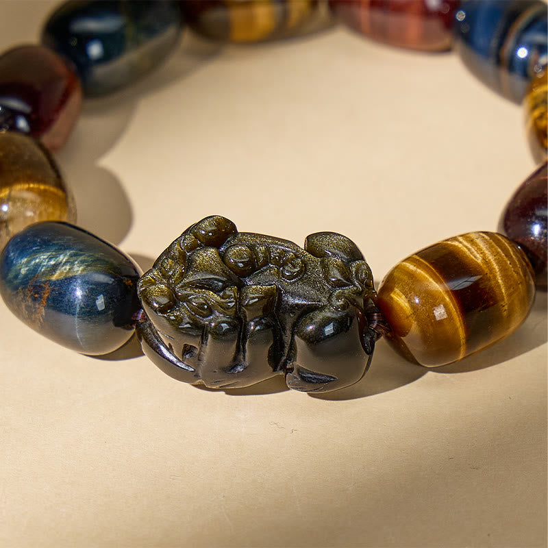 FuAttract Guardian Protection Bracelet – Tricolor Tiger's Eye & Golden Obsidian Pixiu - image 3