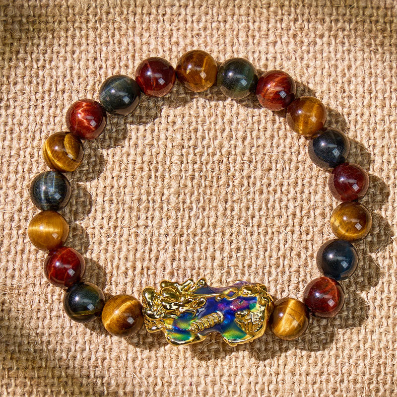 FuAttract Guardian Protection Bracelet – Tricolor Tiger's Eye & Golden Obsidian Pixiu - image 3