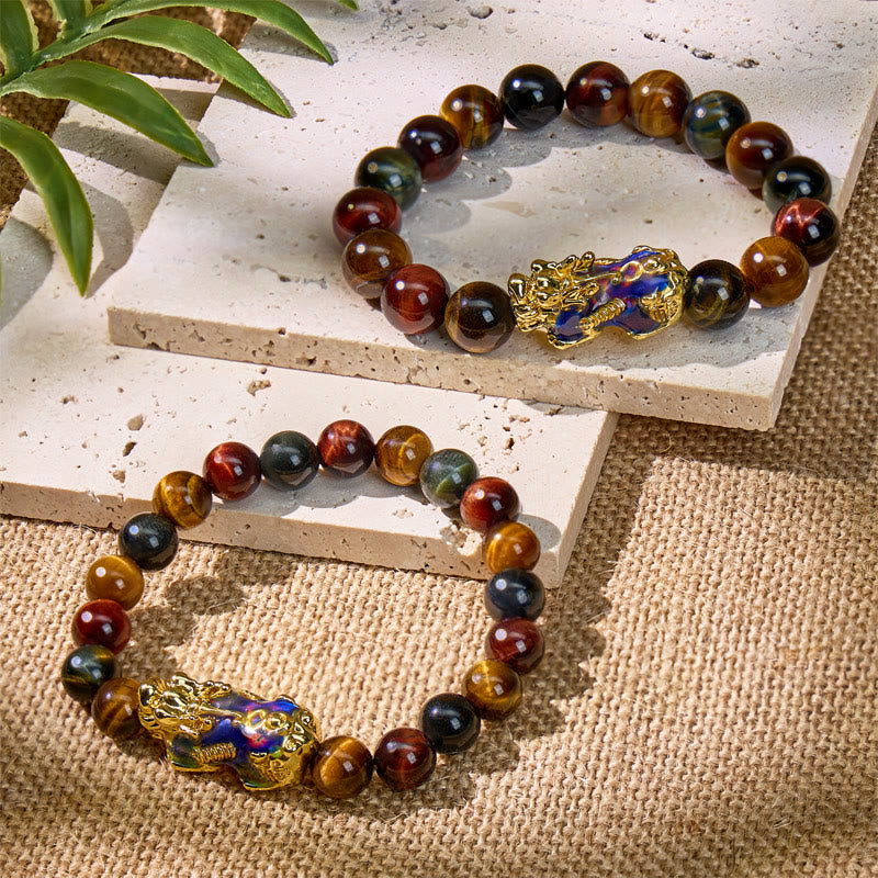 FuAttract Guardian Protection Bracelet – Tricolor Tiger's Eye & Golden Obsidian Pixiu - image 1