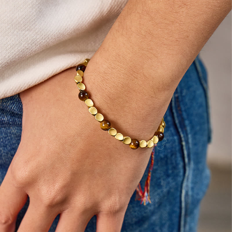 FuAttract Career Focus – Tibetan Copper Beads Tiger's Eye Five-Color Cord String Bracelet - image 5