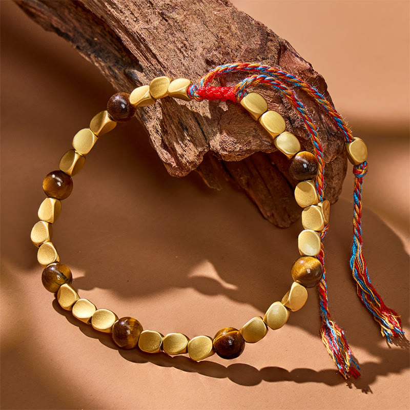 FuAttract Career Focus – Tibetan Copper Beads Tiger's Eye Five-Color Cord String Bracelet - image 2