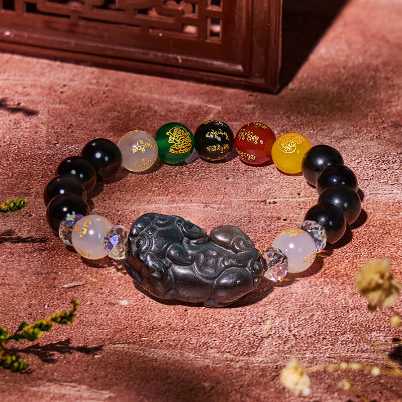 FuAttract Protective Strength – Rainbow Obsidian Pixiu Mantra Bracelet - image 1