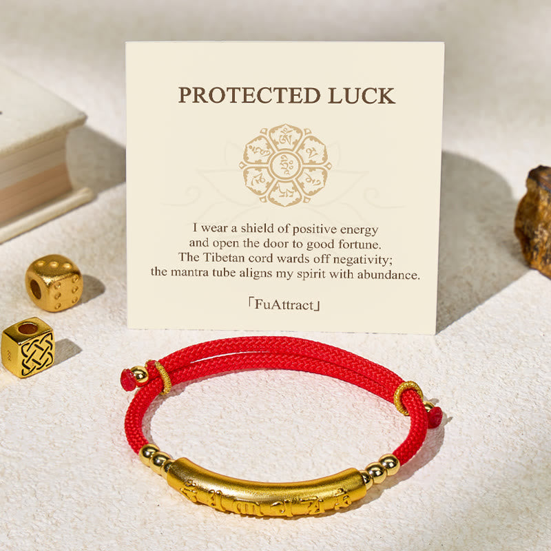 FuAttract Luck & Prosperity Red String Bracelet – Tibetan Mantra Tube Design - Om Mani Padme Hum - image 0