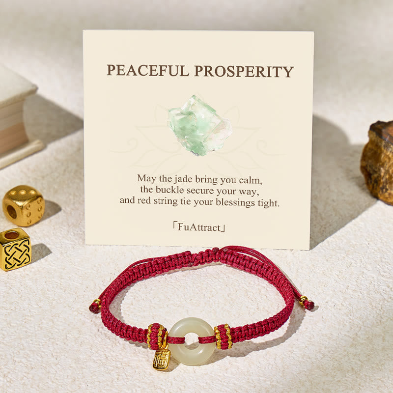 FuAttract Protection & Blessing Hetian Jade Ping An Buckle Red String Bracelet - Dark Red - image 8
