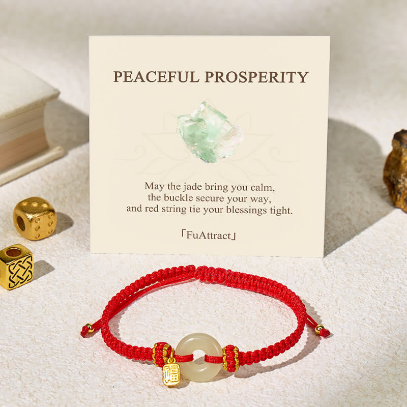 FuAttract Protection & Blessing Hetian Jade Ping An Buckle Red String Bracelet - Red - image 0