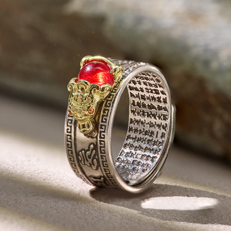 FuAttract Prosperity & Protection Garnet Pixiu Ring – Feng Shui Wealth Power - Silver&Gold - image 0