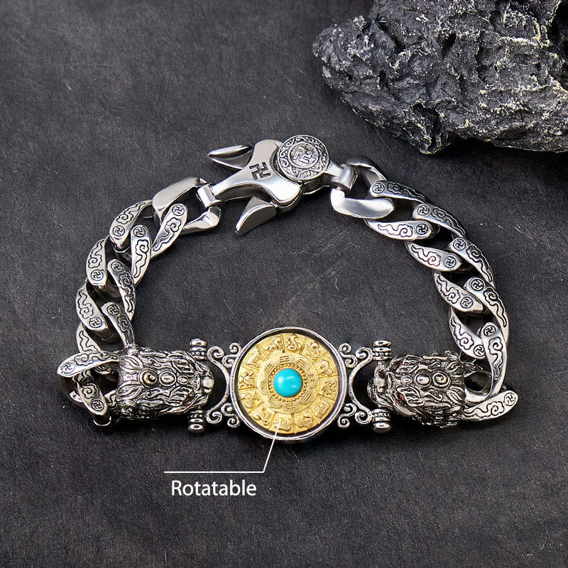 FuAttract Protection & Fortune Turquoise Wheel Curb Chain Bracelet – Dual Pixiu Talisman - image 1