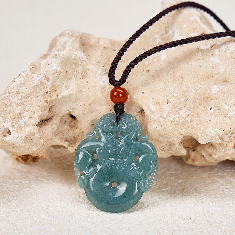 FuAttract Wealth & Protection Jade Pixiu Ping An Buckle Talisman Necklace - Cord + Red Bead - image 5