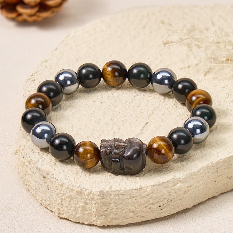 FuAttract Energy Balance Tiger Eye Terahertz Obsidian Pixiu Wealth Bracelet - 10mm - image 0